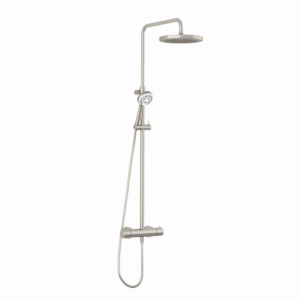Système de douche thermostatique double Kludi 68082N5-00 avec douche de tête et douchette, finition nickel brossé en acier inoxydable