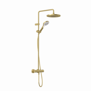 Kludi DIVE Dive X 3S thermostatic dual shower system 69067N0-00 with hand shower, overhead shower Ø 25 cm, brushed gold PVD