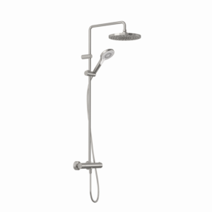 Système de douche thermostatique double Kludi DIVE Dive X 3S 69067N5-00 avec douchette, pommeau de douche Ø 25 cm, finition inox brossé.