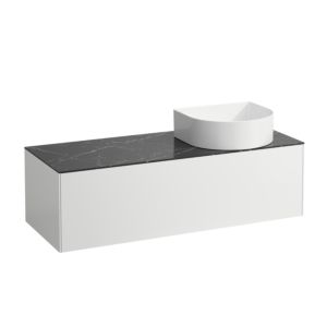 LAUFEN Sonar drawer unit / sideboard H4054230341431 117.5x34x45.5cm, cut-out on the right, matt white / Nero Marquina