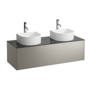 LAUFEN Sonar Schubladenelement/Sideboard H4054280341421 117,5x34x45,5cm, Ausschnitt links/rechts, mit Hahnloch, Titan/Nero Marquina