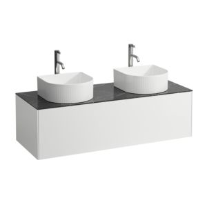 LAUFEN Sonar drawer unit / sideboard H4054280341431 117.5x34x45.5cm, cut-out left / right, with tap hole, matt white / Nero Marquina