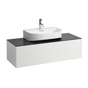 LAUFEN Sonar drawer unit / sideboard H4054510341431 117.5x34x45.5cm, cut-out in the middle, matt white / Nero Marquina