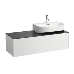 LAUFEN match0 Sonar tiroirs / buffet H4054530341431 117,5x34x45,5cm, découpe à droite, blanc mat / Nero Marquina