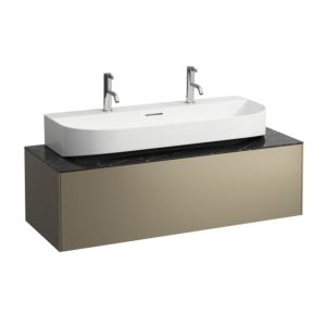 LAUFEN Sonar drawer unit / sideboard H4054610341421 117.5x34x45.5cm, cut-out in the middle, countertop washbasin, titanium / Nero Marquina