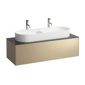 LAUFEN Sonar drawer unit / sideboard H4054710341401 117.5x34x45.5cm, cut-out in the middle, double washbasin, gold / Nero Marquina