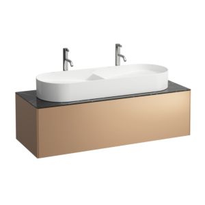 LAUFEN Sonar drawer unit / sideboard H4054710341411 117.5x34x45.5cm, cut-out in the middle, double washbasin, copper / Nero Marquina