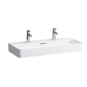 LAUFEN Val washbasin H8102877571071 with overflow, with 2 tap holes, matt white, 95x42cm, can be built under