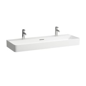 LAUFEN Val washbasin H8102897571071 with overflow, with 2 tap holes, matt white, 120x42cm, can be built under