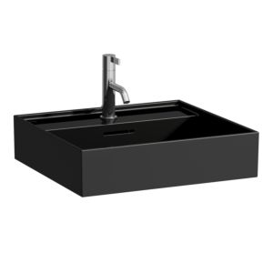 LAUFEN Kartell lavabo 8103320201041, 50x46cm, noir, avec trop-plein et trou pour robinet, céramique saphir