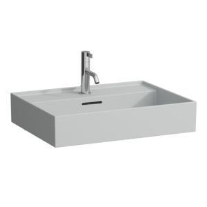LAUFEN Kartell Waschtisch H8103337591041, 60x46cm, grau, mit Überlauf und Hahnloch, Saphirkeramik