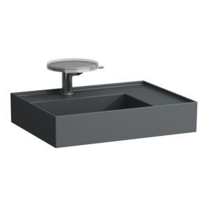 LAUFEN Kartell washbasin H8103347581581 60x46cm, shelf on the right, without overflow, 3 tap holes, matt graphite