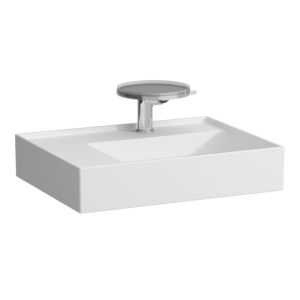 Laufen Kartell Waschtisch 8103357578151, 60x46cm, weiß matt, Ablage links, 2 Hahnl., Saphirkeramik