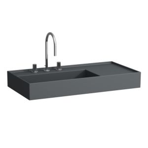 LAUFEN Kartell washbasin H8103387588151 90x46cm, shelf on the right, without overflow, 2 tap holes, matt graphite