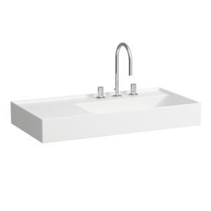 Laufen Kartell Waschtisch 8103394008151, 90x46cm, weiß LCC, Ablage links, 2 Hahnl., Saphirkeramik