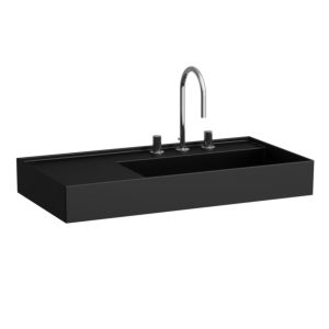 LAUFEN Kartell washbasin H8103397168151 90x46cm, shelf on the left, without overflow, 2 tap holes, matt black
