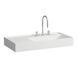 Laufen Kartell Waschtisch 8103397578151, 90x46cm, weiß matt, Ablage links, 2 Hahnl., Saphirkeramik