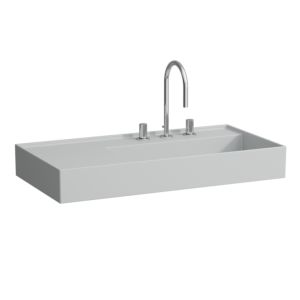 Laufen Kartell Waschtisch 8103397598151, 90x46cm, grau, Ablage links, 2 Hahnlöcher, Saphirkeramik