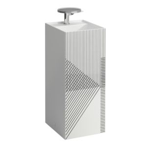 LAUFEN Kartell Waschtisch H811331D018151 37,5x43,5x90cm, Dekor, Liniennetz, grau, ohne Überlauf, 2 Hahnlöcher