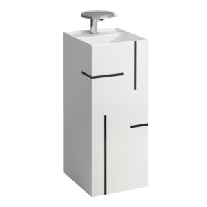 LAUFEN Kartell Waschtisch H811331D028151 37,5x43,5x90cm, Dekor, Linien schwarz, ohne Überlauf, 2 Hahnlöcher