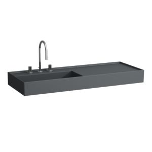 LAUFEN Kartell vasque H8133327581581 120x46cm, étagère à droite, sans trop-plein, 3 trous pour robinetterie, graphite mat