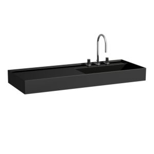 LAUFEN Kartell washbasin H8133330201581 120x46cm, shelf on the left, without overflow, 3 tap holes, glossy black