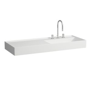 LAUFEN Kartell washbasin H8133337578151 120x46cm, shelf on the left, without overflow, 2 tap holes, matt white