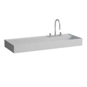 LAUFEN Kartell washbasin H8133337591581 120x46cm, shelf on the left, without overflow, 3 tap holes, matt gray