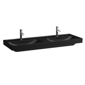 Laufen Meda double washbasin H8141127161081 130x46cm, built-under, with overflow, 3 tap holes, matt black