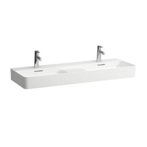 LAUFEN Val washbasin H8142827571581 without overflow, with 3 tap holes, matt white, 120x42cm, can be built under