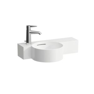 LAUFEN Val Cloakroom basin H8152830008111 55x31.5cm, shelf on the right, with overflow, with tap hole, can be cut, white