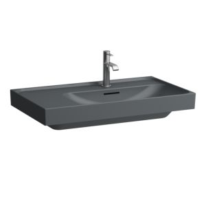 Laufen Meda lavabo H8171157581041 80x46cm, à encastrer, étagère à gauche, avec trop-plein, 1 trou pour robinetterie, graphite mat
