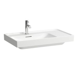 Laufen Meda lavabo H8171167571081 80x46cm, à encastrer, étagère à droite, avec trop-plein, 3 trous de robinetterie, blanc mat