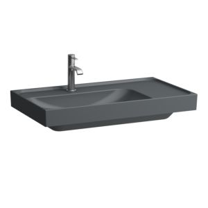 Laufen Meda lavabo H8171167581581 80x46cm, à encastrer, étagère à droite, sans trop-plein, 3 trous de robinetterie, graphite mat