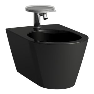 Laufen Kartell Wand-Bidet 8303310203021 schwarz 37x54,5cm, 1 Hahnloch, mit Ab- und Überlaufventil