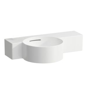 LAUFEN Val Cloakroom basin H8152830001131 55x31.5cm, shelf on the right, without overflow, with tap hole on the left, white
