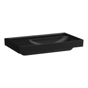 Laufen Meda lavabo H8171157161121 80x46cm, encastrable en dessous, étagère à gauche, sans trop-plein, sans trou pour robinetterie, noir mat