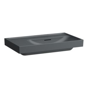 Laufen Meda lavabo H8171157581091 80x46cm, encastrable en dessous, étagère à gauche, avec trop-plein, sans trou pour robinetterie, graphite mat