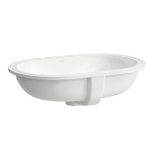 Lavabo encastré Laufen Savoy H8189460001091 57,5 x 37,5 cm, à poser sous plan, sans perçage pour robinetterie, ovale, avec trop-plein, blanc