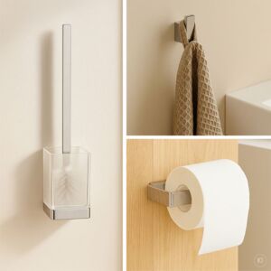 AquaCraft 300 Bathroom Accessory Set 3-in-1 Wall-Mounted Chrome, Toilet Brush, Toilet Paper Holder, Hook