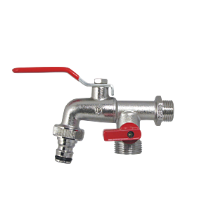 Robinet de sortie à bille AquaCraft 1001000131 1/2&quot; poignée en acier rouge, embout de tuyau, système enfichable + mini-robinet d&#39;arrêt