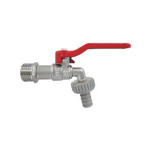 AquaCraft outlet valve 1/2 inch 1001000143  with red lever handle, brass, chrome-plated, DIN 50930-6