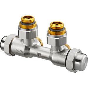 Oventrop Multiflex Verschraubung 1015874 G 1/2 AGxG 3/4 AG, Eck, Linksanschluss, Messing vernickelt