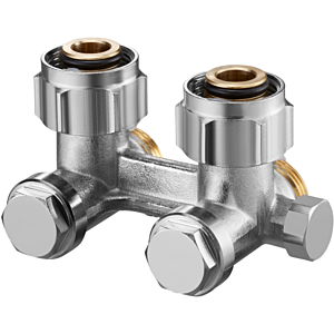 Oventrop Multiflex F ZBU shut-off elbow fitting 1015944 G 3/4 collar nut x G 3/4 male thread, nickel-plated brass