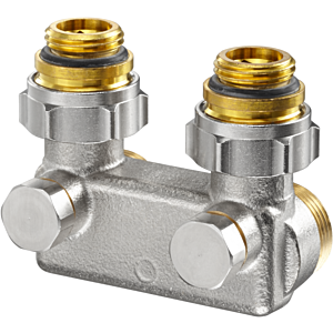 Oventrop Umlenkstück mit Absperrung 1016463 Winkelform, 50mm, 1/2"AGx3/4"AG, vernickelt