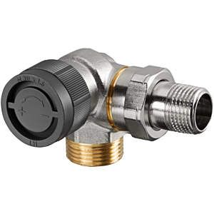 Oventrop series A thermostatic valve 1181396 DN 15, G 3/4 AGxR 2000 / 2 AG, angled corner, left, nickel-plated brass