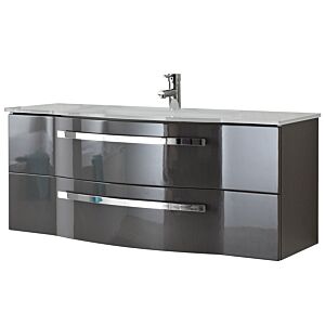 Pelipal Serie 4005 Waschtisch-Set 9.921.200.012 Lack Steingrau Hochglanz/Quarzgrau Hochglanz Select, Griff chrom, 115 x 48,2 x 48,1 cm