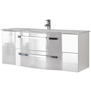 Pelipal Series 4005 washbasin set 9.921.200.011 Polar white high gloss lacquer/White high gloss Select, chrome handles, 2 drawers, 115 x 48.2 x 48.1 cm