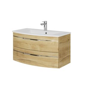 Pelipal Series 7045 washbasin set SET-167-037 Halifax oak synchronous pore, chrome handles, 91 cm