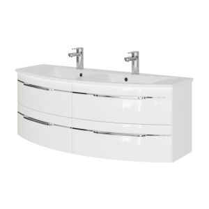 Pelipal Série 7045 ensemble lavabo double SET-167-112 blanc brillant / blanc brillant, poignées chromé , 130 cm